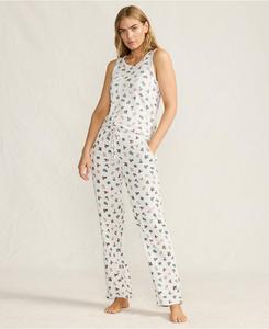 Женский пижамный комплект из трех предметов: майка, брюки и халат из мягкого, ворсистого трикотажа с вафельной текстурой Lands' End, Ivory holly