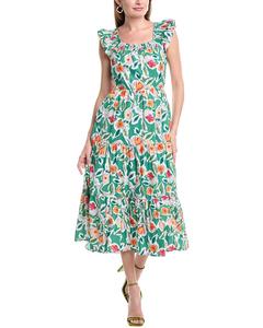 Фабрика Англии Платье миди с бантом и цветочным принтом English Factory, зеленый