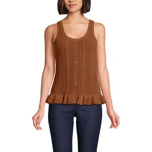 Женский свитер без рукавов с рюшами и отделкой из букле Lands' End, Rich Ginger Brown