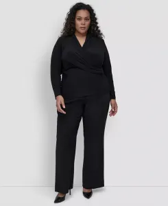 Топ с длинными рукавами и имитацией запаха большого размера DKNY, черный