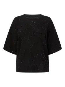 Топ с короткими рукавами и блестками Genny, черный