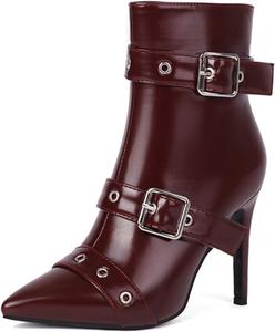 Женские босоножки с заостренным носком и ремешком, стильные ботильоны с закрытым носком, боковой молнией и высоким каблуком для праздничного вечера, выпускного, свиданий, повседневной носки и офиса BANGTEUO, Red