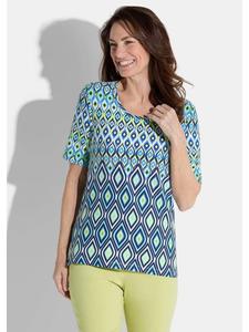 GOLDNER Короткий размер: Футболка синего / светло-зеленого / белого цвета / с узором