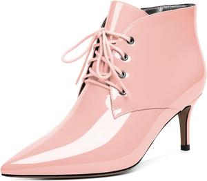 Женские ботильоны Eldof на низком каблуке 2,5 дюйма с заостренным носком, шнуровкой и удобные для прогулок, Patent Pink