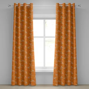 Шторы на люверсах ABAKUHAUS с цветочным рисунком, цветущая вишня на ветках, узор на тему весенней природы, декоративные двухпанельные шторы, 280 см x 175 см, цвет: оранжевый, белый, коричневый Abakuhaus