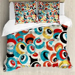 Пододеяльник ABAKUHAUS Psychedelic, ретро-злые глаза, защита от клещей, подходит для аллергиков, с наволочками, 155 см x 220 см - 80 x 80 см, разноцветный