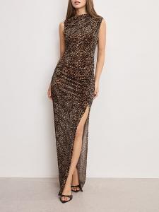 Бархатное платье макси с высоким воротом Good American, mini lucky leopard