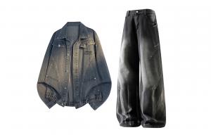 Повседневная спортивная одежда Unisex с лацканом Lapel Moderate X1617, синий denim jacket+черный pants