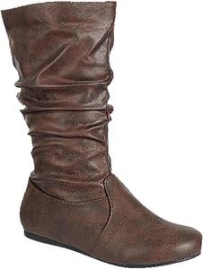 Детские зимние модные сапоги Forever Link для девочек с круглым носком, низким каблуком и средней высотой голенища, Brown Pu