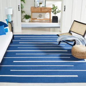 Ковер SAFAVIEH, 275 x 366 см, Montauk Collection, Navy & Ivory, ручной работы плоское плетение бохо кантри хлопок современная полоска, идеально для помещений с высокой проходимостью в гостиной, спальне (MTK311N)