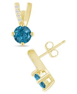Серьги с драгоценными камнями и бриллиантами (1/20 карата) в оправе из белого золота 10 карат (также доступны в оправе из желтого золота 10 карат) Macy's, London Blue Topaz White Gold