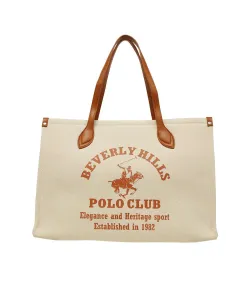 Большая холщовая сумка с принтом "Поло-клуб Беверли-Хиллз" Beverly Hills Polo Club, цвет Body: Natural / Logo: Orange