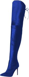 Женские ботфорты FSJ с заостренным носком, на шпильке, выше колена, шнуровкой и молнией, эластичные, размеры обуви US 4-15 M, Blue
