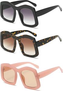 Солнцезащитные очки Melrose Big Square, модные женские, конфетного цвета, ретро, ​​увеличенного размера, трендовые солнцезащитные очки с защитой от УФ-излучения UV400, 3pcs Black&amber&pink