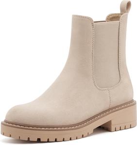 Женские ботинки Chelsea vodvob Модные слипоны на босу ногу с эластичной вставкой, повседневные грубые ботильоны на толстом каблуке, Hautfarben