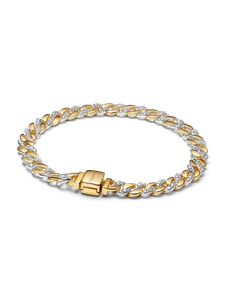 Двухцветный кубинский браслет-цепочка Pavé Pandora, стерлинговое серебро, покрытие 14-каратным золотом