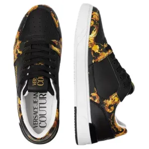 VERSACE JEANS COUTURE Cow Split Leather Low top Skateboard Shoes Men's Black Gold