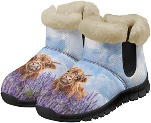 Зимние ботинки для женщин, ботильоны на щиколотку - утепленные женские ботильоны для снега, слипоны, прогулочные утепленные ботинки Tomeusey, Pink Floral Cattle