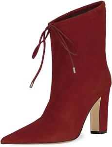 Женские стильные сапоги FOWT до середины икры с закрытым носком, ботильоны на шнуровке с высоким устойчивым каблуком, короткие ботинки для офиса, работы и зимы, размеры US 4-16, Dark Red