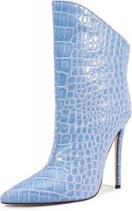 Женские ботильоны на каблуке, сексуальные остроносые ботинки на щиколотку для вечеринки или вечера Chsfjwle, Light Blue Crocodile Grain