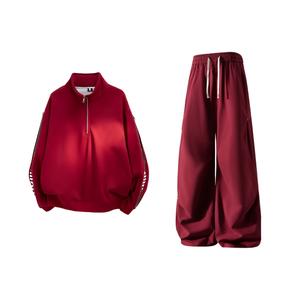 Свитшот-сет Unisex Stand Collar Thickened X1617, красный sweatshirt+красный bootcut pants