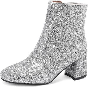 Стильные женские ботильоны с квадратным носком, широкой посадкой и блоковым каблуком Renessmi, Silver 2