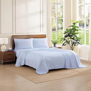 Tommy Hilfiger Комплект постельного белья, Итака, синяя полосатая, размер King (203x203 см), из тканого хлопкового перкаля, хрустящий и легкий, в комплекте простыня на резинке и наволочки