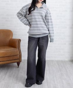 Многослойный вязаный топ в полоску с воротником