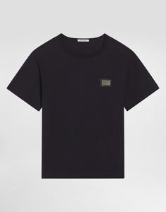 Джемпер из хлопкового трикотажа оверсайз с логотипом на планке Dolce&Gabbana, синий