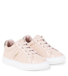 Кроссовки Baby Lauren из кожи с зубчатым краем Chloé Kids, Petal Pink