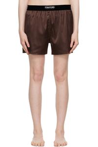 Коричневые атласные шорты-боксеры из эластичного шелка TOM FORD