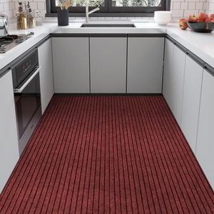 Budis Ковер 140х200 см для кухни/прихожей, нескользящий, впитывающий, с темно-красным дном из TPR и полипропилена, можно резать