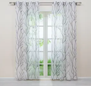 Штора из вуали , 175 x 140 см (В x Ш), с люверсами и серым узором Ветки, полупрозрачная, серая, 1 шт. Joyswahl