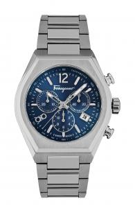 Часы Ferragamo Tonneau Chrono Salvatore Ferragamo, цвет silver/stainless steel/blue