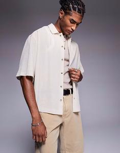 Рубашка свободного кроя ASOS DESIGN в текстурированном бежевом цвете