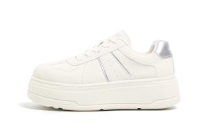 HUANQIU Синтетические кожаные низкие скейтерские кроссовки для женщин с эффектом увеличения роста Beige Silver