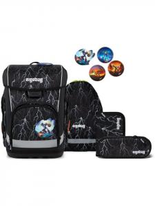 Ergobag Набор школьных сумок Cubo Light, 5 предметов, с очень светоотражающим рисунком медведя, черный