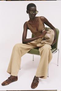 Широкие брюки с поясом H&M, бежевый