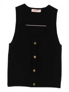 Топ в рубчик с фестонами TWINSET, черный