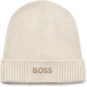 Мужская вязаная шапка BOSS из хлопковой смеси с маленьким логотипом, Milky Way