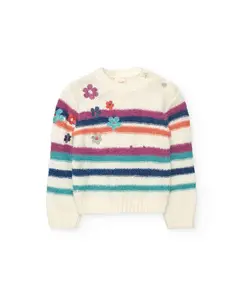 Детский джемпер с полосатым принтом и круглым вырезом Boboli, белый