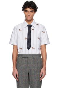 Thom Browne Синяя прямая рубашка с коротким рукавом и изображением лошади