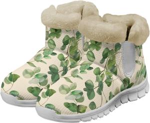 Женские зимние сапоги Howilath Fuzzy Snow с флисом, теплые снежные ботинки с поролоном с эффектом памяти, Green Leaves