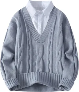 Мужской свитер V-образным вырезом, теплый, с длинными рукавами