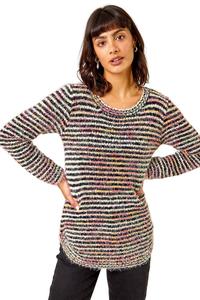 Пушистый джемпер в полоску с закругленным краем Roman, мультиколор