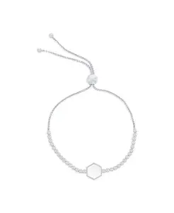 Браслет-Боло из стерлингового серебра с шестигранной головкой в центре и фианитами Caribbean Treasures, silver