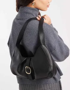 Гламурная черная сумка на плечо со сборками и литой пряжкой