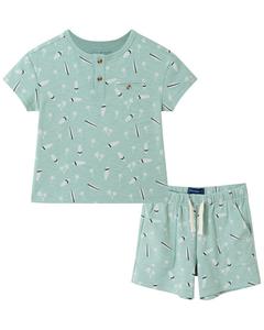 Andy & Evan Постиранная футболка-поло Surfboard и подходящий комплект шорт, зеленый