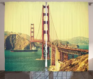 Штора ABAKUHAUS в деревенском стиле, вид на мост в старинном стиле, присборенная тесьма для спальни с петлями и крючками, 280 x 245 см, коричнево-синяя Abakuhaus