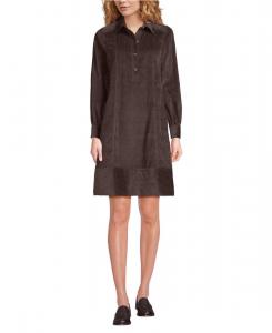 Женское платье-рубашка с длинными рукавами и широкими вельветовыми вставками Lands' End, Rich coffee